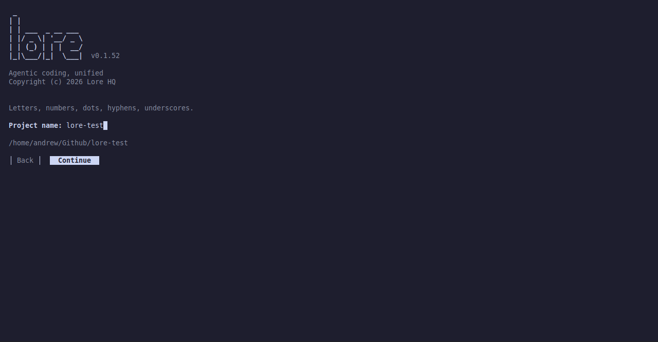 Project-name step showing the destination path as you type.