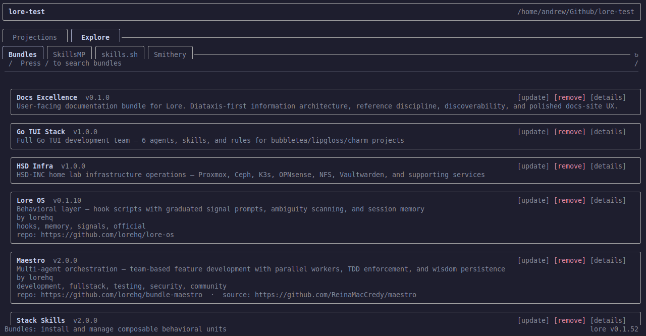 Explore tab showing the Bundles sub-tab with bundle cards and actions.